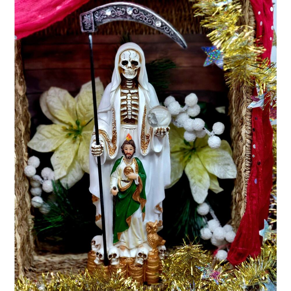 Santa Muerte Statue & San Judas Tadeo Statue White Grim Reaper 14 Inch